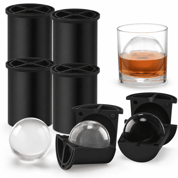 Stainless Steel Clear Ice Ball Maker 4 Pack Black For Drinks &