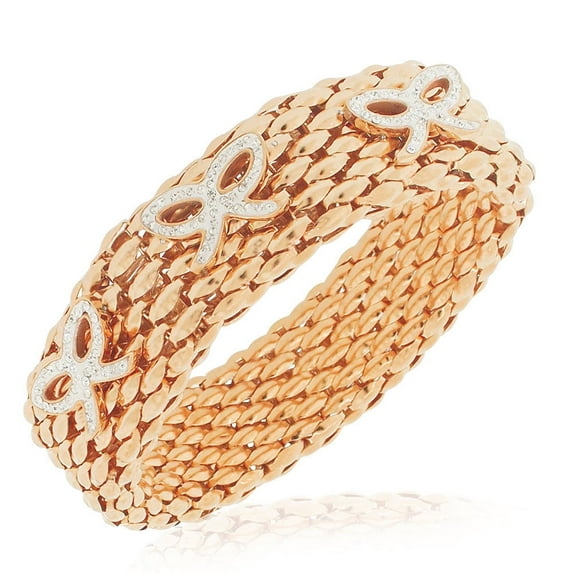 Stainless Steel Clear White CZ Mesh Stretch Bows Bracelet, 8"