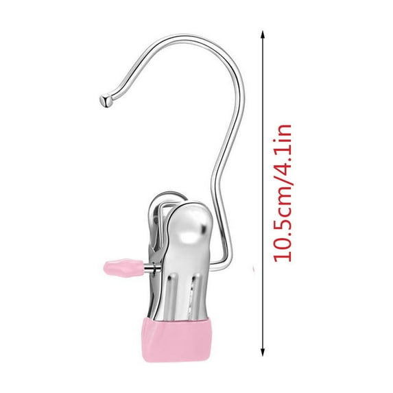 Stainless Steel Clothes Clip with Hook Heavy Duty Pants Hanger Space-Saving Closet Organizer, Windproof Non-Slip Rubber Coated Clip for Towel Hat Sock Jeans Skirt Travel Camping Laundry Storage