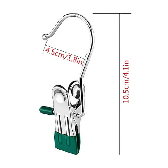 Stainless Steel Clothes Clip with Hook Heavy Duty Pants Hanger Space-Saving Closet Organizer, Windproof Non-Slip Rubber Coated Clip for Towel Hat Sock Jeans Skirt Travel Camping Laundry Storage