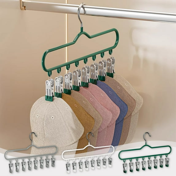 Stainless Steel Clothes Drying Rack with 8 Windproof Clips, Multifunctional Hanger for Socks, Pants, Scarves, Closet Organizer, White/Green/Gray, 15.7x10.4 Inches