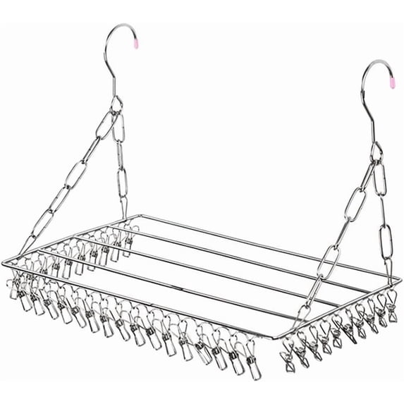 Stainless Steel Clothes Drying Rack with 36 Clips, Heavy Duty Windproof Hanger for Socks, Underwear, Baby Clothes