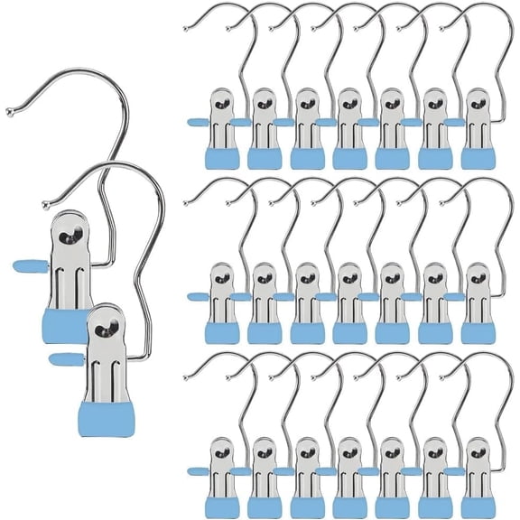 Stainless Steel Clothes Pins, 50 Multi-Purpose Hangers with 360 Rotation, Dual Design Clips and Hooks, Ideal for Clothing, Shoes, Towels