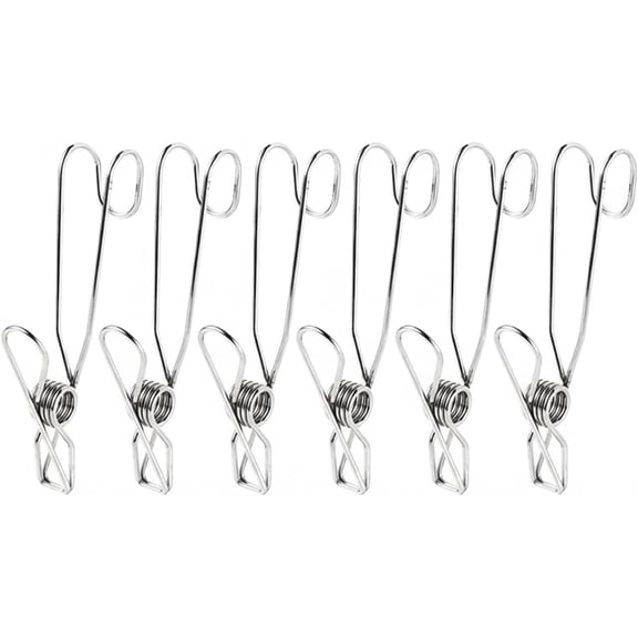 Stainless Steel Clothespins with Hooks, 2.0-Inch Clips for Socks and Lightweight Laundry on Balcony Lines, Set of 6 (Set of 6)