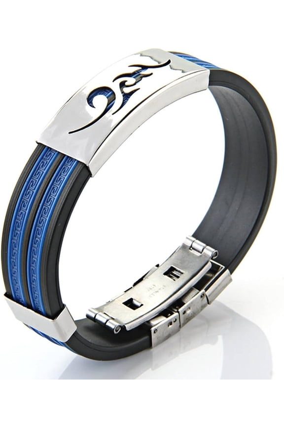 Stainless Steel Cloud Black Blue Silicone Bangle Cuff Bracelet Wristband Men