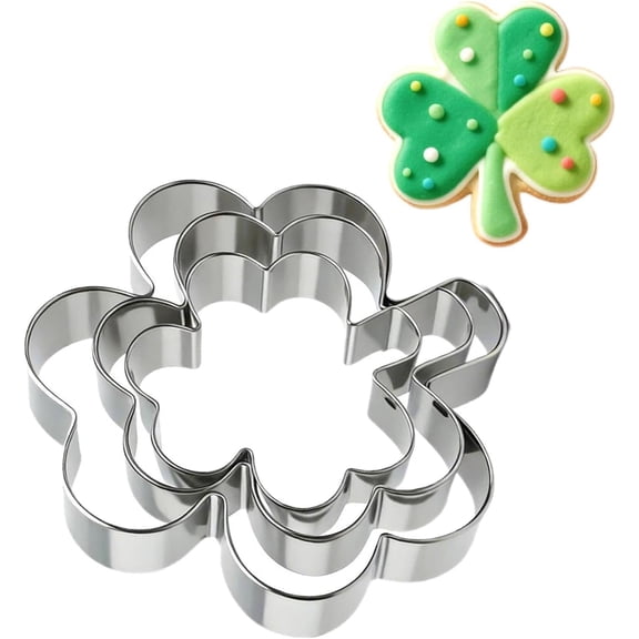 Stainless Steel Clover Biscuit Cutter Set, Four Leaf Shape Fondant Mold, Baking Press Kit for Cookies Bread Pastry Design