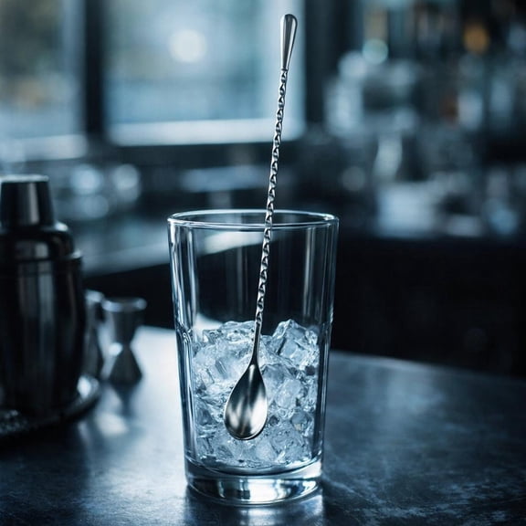 Stainless Steel Cocktail Mixing Spoon,10.04Inch Bar Spoon with Twisted Handle, Teardrop End for Layering Drinks