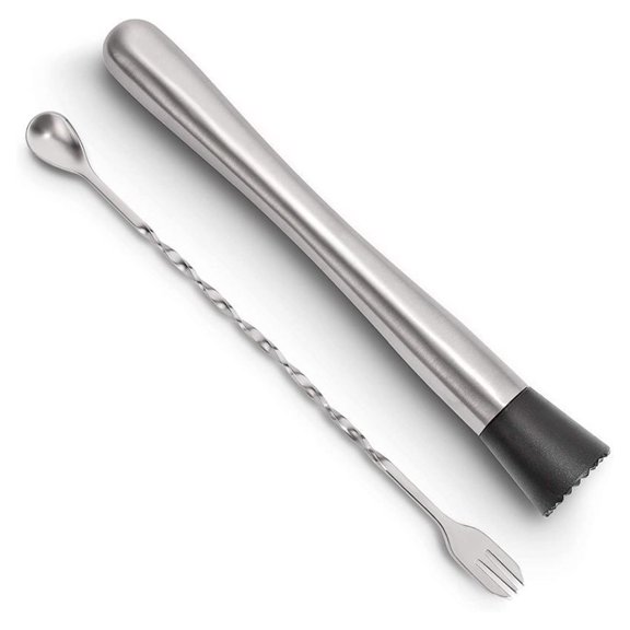 Stainless Steel Cocktail Muddler Set With Long Handled Mixing Spoon Home Bar Bartender Drinks Shaker Tool Kit For Crushing