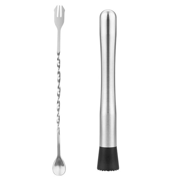 Stainless Steel Cocktail Muddler and Mixing Spoon Set, Home Bar Tool Kit for Mojitos, Cocktails & Fruit Mixed Drinks, Long Handle Drink Stirrer