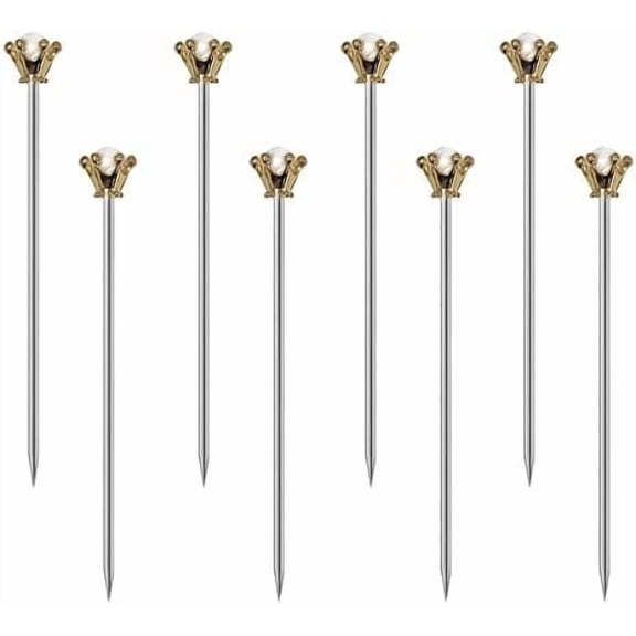 Stainless Steel Cocktail Picks Crown,Metal Martini Sticks,Fruits Toothpicks,Reusable Garnish Skewer Drinks Sandwiches Appetizers Olives Fruits Barbecue Snacks of 8 Pieces (Glod)
