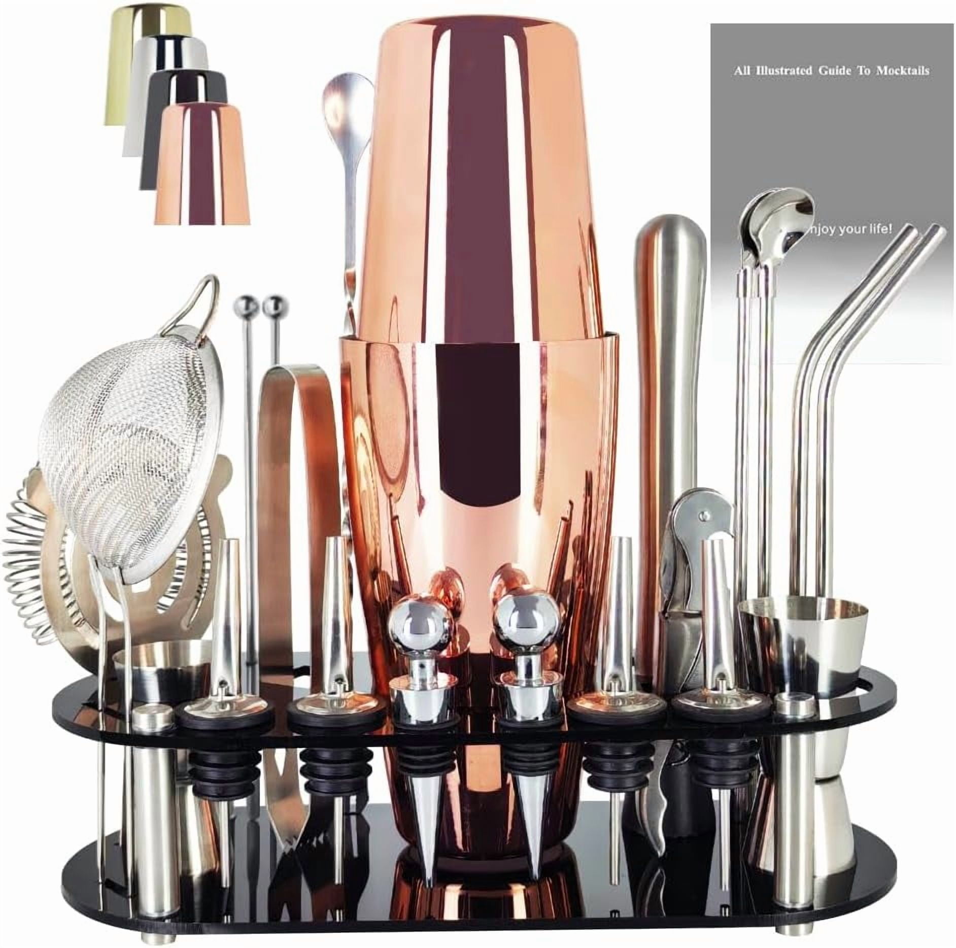 Stainless Steel Cocktail Shaker Set with 22 Bar Tools, 25oz and 20oz ...