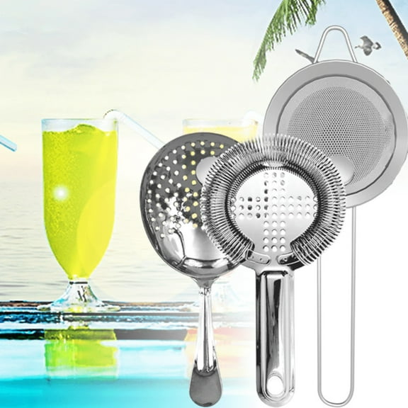 Stainless Steel Cocktail Strainer Set, 3-Piece Bartender Tools with Hawthorne, Julep and Fine Mesh Strainers for Bar Essentials