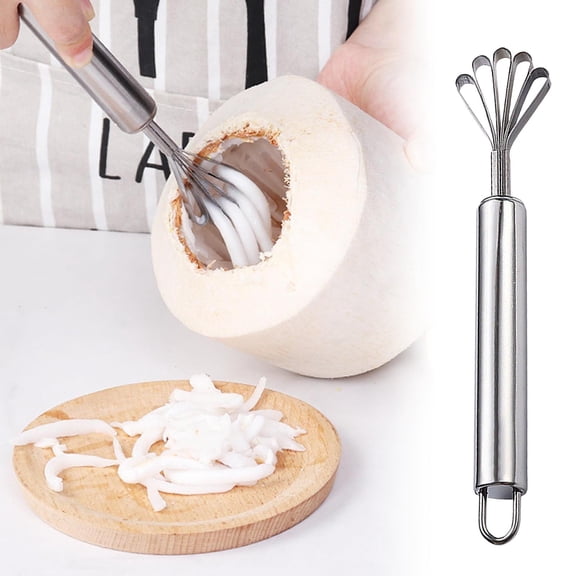 Stainless Steel Coconut Meat Scraper, Durable Coconut Flesh Remover Tool, Easy-to-Use Melon and Fruit Scraper, Food-Grade Metal Scraper for Kitchen and Travel, Compact Coconut Grater