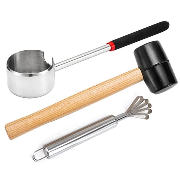 Stainless Steel Coconut Opener Set of 3, Tool Kit for Opening Fresh Coconuts, for Kitchens,Picnics and Beach Vacations