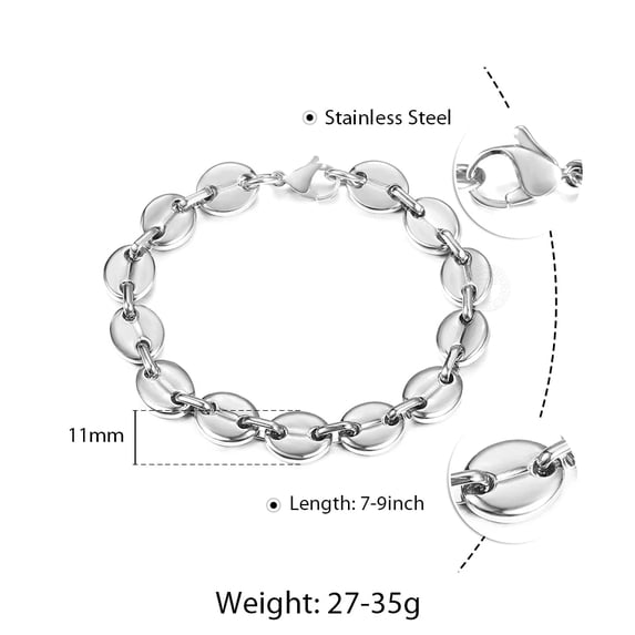 Stainless Steel Coffee Beans Marina Link Chain Bracelets for Men Women Bracelet Homme Punk Jewelry Gifts Trendy 7/9/11mm KBM169 GC