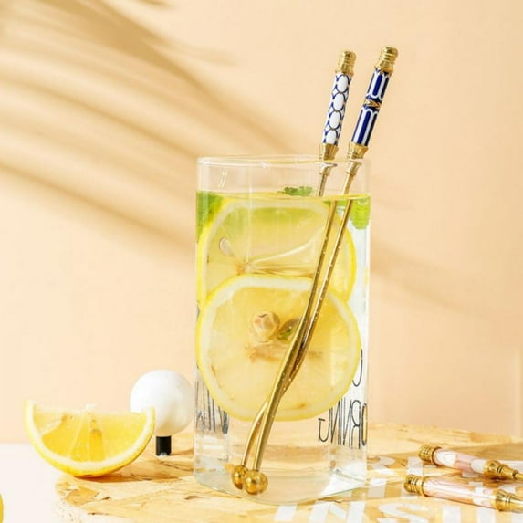 Stainless Steel Coffee Beverage Stirrers Stir Cocktail Drink Swizzle Stick with Ceramic Decoration,1PCS