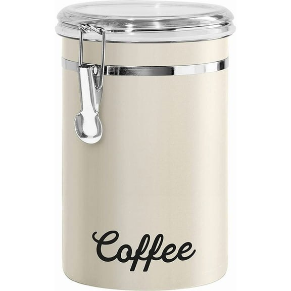 Stainless Steel Coffee Canister 62 fl oz - Airtight Clamp Lid, Warm Gray, Tinted See-Thru Top Ideal for Bean Storage, Ground Kitchen Pantry Storage. 5 x 7.5