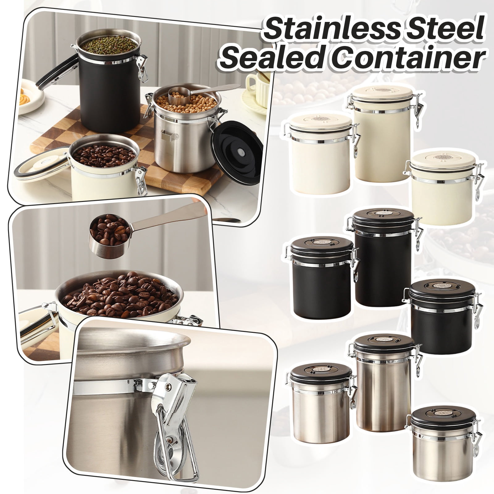 Stainless Steel Coffee Canister Airtight Coffee Bean Storage Container ...