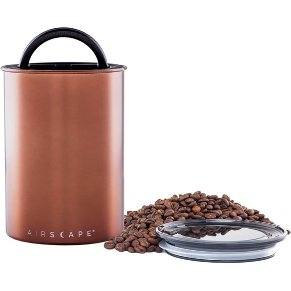 Stainless Steel Coffee Canister | Food Stora Container US Patented Inner Plunr Lid REMOVES Excess Oxyn Don't Buy airtight, AIR-Less (Medium, Brushed Copper)