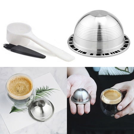 Stainless Steel Coffee Capsules Pods Set Compatible with Nespresso Vertuo Vertuo Plus, Include Cleaning Brushes, Spoon
