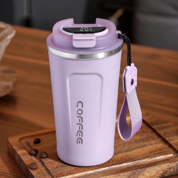 Stainless Steel Coffee Cup 510ml Smart Temperature Display Insulated Travel Mug - Car Portable with Lifting Rope, 16.8 x 6.9cm, Long-Lasting Hot & Cold Thermal Cup
