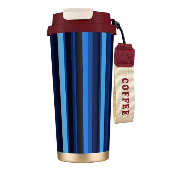 Stainless Steel Coffee Cup 7.7×2.6×3.5in Tapered Design Nylon Woven Wrist Strap Portable Durable Cup Bottom With Non-Slip Sticker Deepskyblue Stripe_1