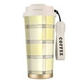 thumbnail image 1 of Stainless Steel Coffee Cup 7.7×2.6×3.5in Tapered Design Nylon Woven Wrist Strap Portable Durable Cup Bottom With Non-Slip Sticker Lightyellow Checked Hand-Drawn Sketch_1, 1 of 8