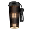 thumbnail image 1 of Stainless Steel Coffee Cup 7.7×2.6×3.5in Tapered Design Nylon Woven Wrist Strap Portable Durable Cup Bottom With Non-Slip Sticker Saddlebrown Buffalo Plaid Check Tartan Scotland_2, 1 of 8