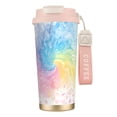 thumbnail image 1 of Stainless Steel Coffee Cup 7.7×2.6×3.5in Tapered Design Nylon Woven Wrist Strap Portable Durable Cup Bottom With Non-Slip Sticker White Tie-Dye Background Rainbow Colors_2, 1 of 8