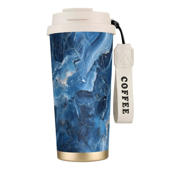 Stainless Steel Coffee Cup 7.7×2.6×3.5in Tapered Design Nylon Woven Wrist Strap Portable Durable Cup Bottom With Non-Slip Sticker Steelblue Marble_2