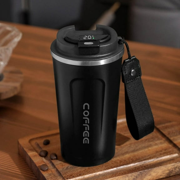 Stainless Steel Coffee Cup, Gaqring Intelligent Temperature Display Insulated Mug, Portable Travel Car Cup with Lifting Rope Long Lasting Hot Cold Drink