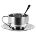 thumbnail image 1 of Stainless Steel Coffee Cup Set, Double Walled Coffee Mugs with Saucer and Spoon, Coffee Mug Reception Business Gift Tea Cup, set of 1, Durable & Reusable, Easy to Use & Clean(Silver,5.1x3.1x2.1"), 1 of 9