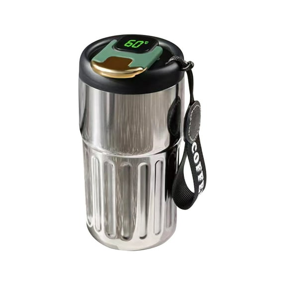 Stainless Steel Coffee Cup with Temperature Display, Leak-Proof Lid, and Double-Wall Insulation for Hot Beverages