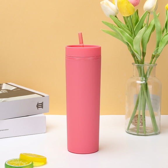 Stainless Steel Coffee, with Lid and Straw, 16Oz Measurement, Rubberized Matte Texture, Travel Coffee, Pink with Straw, Reusable Daily Drinkware, 1 Pc