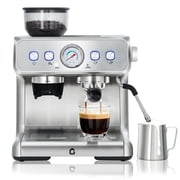 Stainless Steel Coffee Machine w/Built-in Grinder   20 Bar. 2.8l Removable Tank. Milk Frother Steam Wand for Latte & Cappuccino. Adjustable Shot Volume. Silver