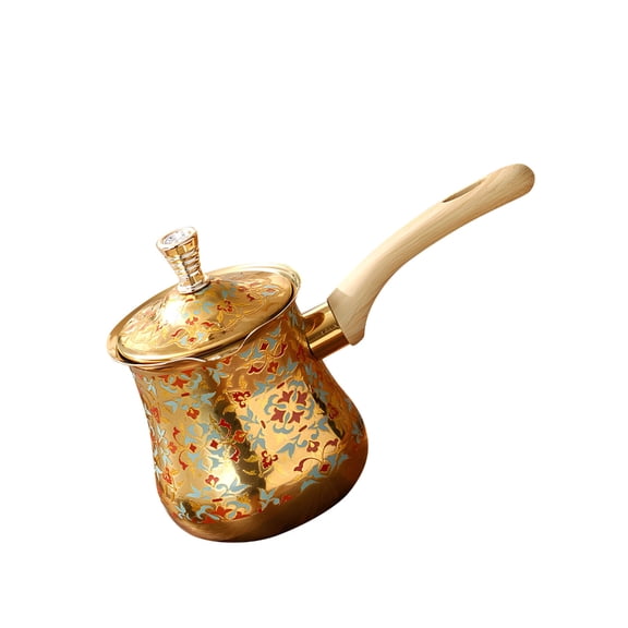 Stainless Steel Coffee Maker With Wooden Handle For Brewing & Heating Milk Chocolate Soup On Stovetop