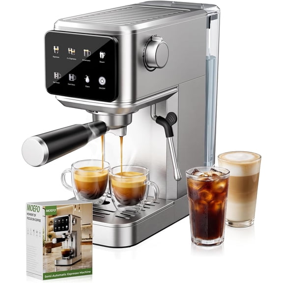 MOEFO Espresso Machine, 20 Bar, Stainless Steel Coffee Maker with Milk Frother, for Latte Cappuccino