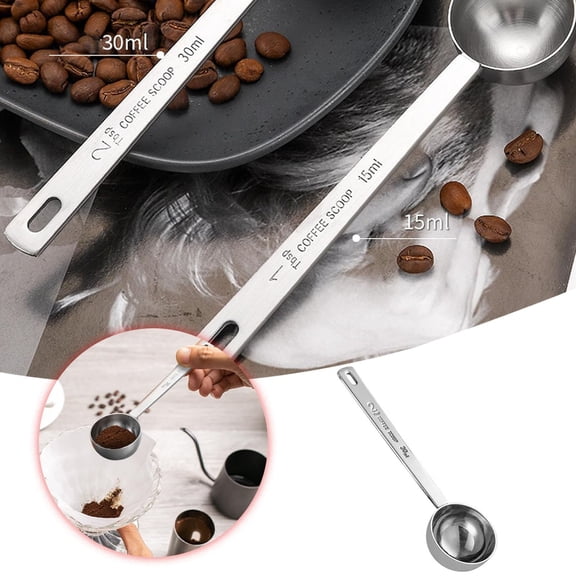 Stainless Steel Coffee Measuring Spoon Long Handle Engraved Scale Scoop For Baking Ingredients Milk Frothing(Silver-16.2Cm)