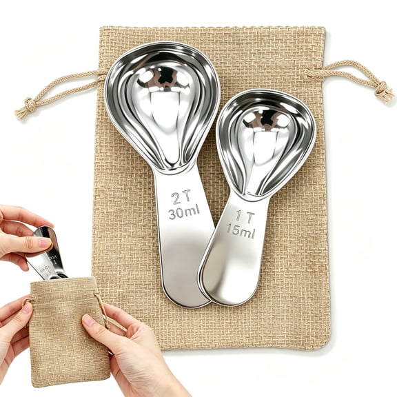 Stainless Steel Coffee Measuring Spoons, Set of 2 Short Handled (1 Tablespoon & 2 Tablespoon), for Ground Coffee, Tea and Powder