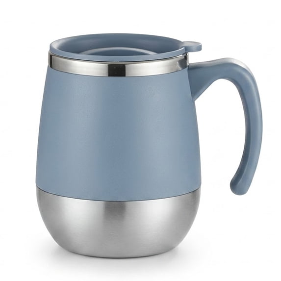 Stainless Steel Coffee Mug 16.91 Oz Double-Layer Insulated with Lid Non-Slip Shatterproof Design with Handle for Home Camping Holiday Gift, Blue