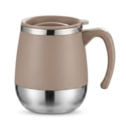 Stainless Steel Coffee Mug 16.91 Oz Double-Layer Insulated with Lid Non-Slip Shatterproof Design with Handle for Home Camping Holiday Gift, Khaki