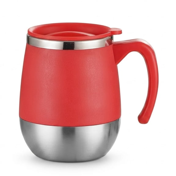 Stainless Steel Coffee Mug 16.91 Oz Double-Layer Insulated with Lid Non-Slip Shatterproof Design with Handle for Home Camping Holiday Gift, Red