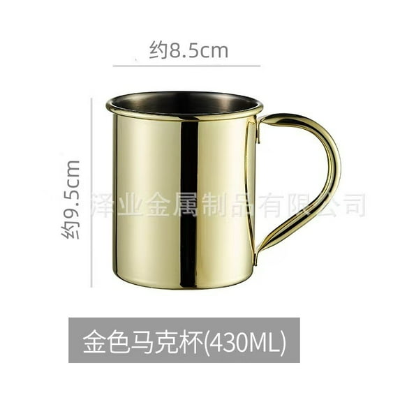 Stainless Steel Coffee Mug, 430ml SUS304 Double Wall Coffee & Tea Cup with Handles Cups for Kids Unbreakable, 18/8 Stainless Steel Camping Travel Coffee Mugs (Gold)