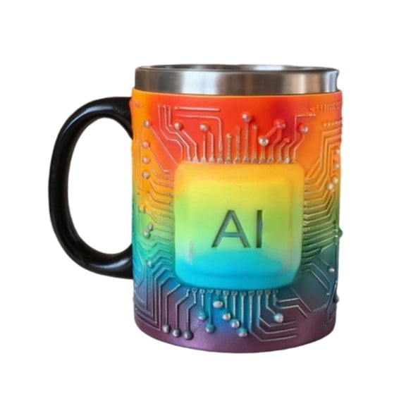 Stainless Steel Coffee Mug, AI Chip Shaped Gradient Rainbow Color, 1 Piece Insulated Cup for Coffee Beer, Creative Tech Theme Movie Souvenir Gift for Tech Lovers Geeks