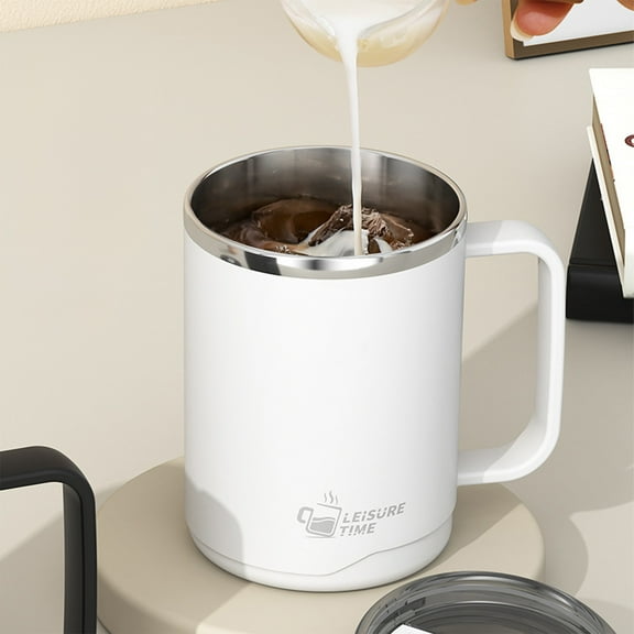 Stainless Steel Coffee Mug with Flat bottom and Handle, Double Layer Insulated Sealed Leakproof Office Vacuum Cup, for Rapid Heating Coffee, Tea and Milk Office Desk Accessories