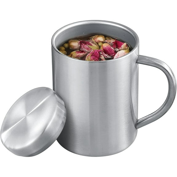 Stainless Steel Coffee Mug with Lid-Double Wall Coffee Cups with Spill Resistant Lid for Home Camping Travel Outdoors Keep Drinks Hot (Frosted, 200ML/7OZ)