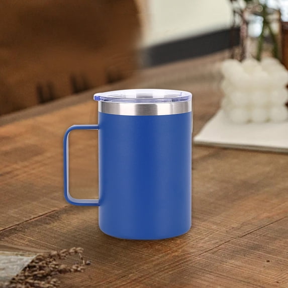 Stainless Steel Coffee Mug with Lid | Thermal Insulated Travel Cup | Double Wall Heat Retention, Spill-Proof, Comfortable Handle | 11.5oz Portable Outdoor Drinkware, Blue Red Orange