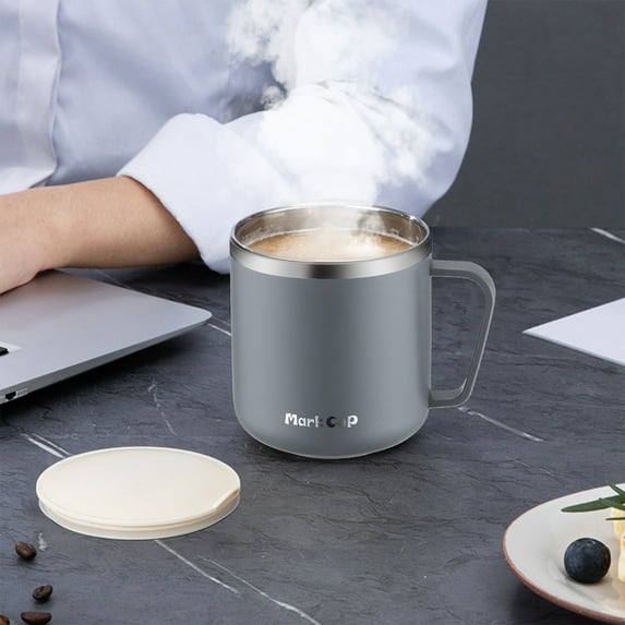 Stainless Steel Coffee Mug with Lid & Handle | 400ML Double Insulated Travel Mug | Reusable for Hot & Cold Drinks | Home Office Camping