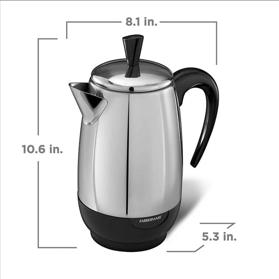 Electric Coffee Percolator, Stainless Steel Basket, Automatic Keep Warm, No-Drip Spout, 8 Cup