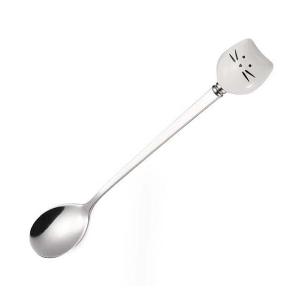 Stainless Steel Coffee Spoon Cat Hanging Cup Teaspoon Latte Long Handle Dessert Tea Small Mini Spoons Set for Ice Cream Cake Milk Stirring Sugar